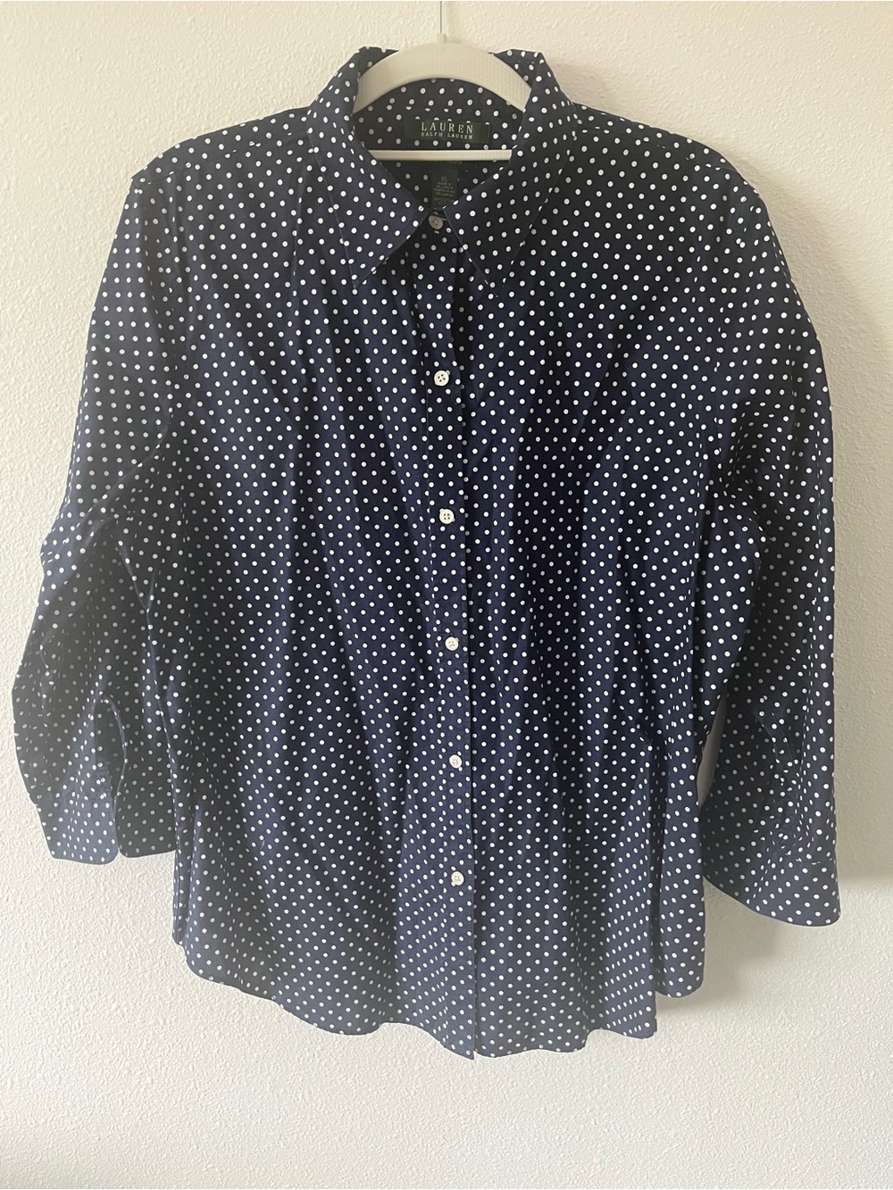 Ralph Lauren Navy and White Polka Dot Button-Down Shirt